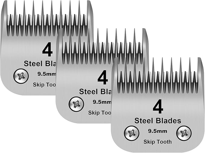4 Skip Tooth Detachable Pet Dog Grooming Steel Blades,Compatible with Andis,Oster A5,Wahl KM10 Series Clippers,Cut Length 3/8-Inch (9.5mm) ,3 Pack