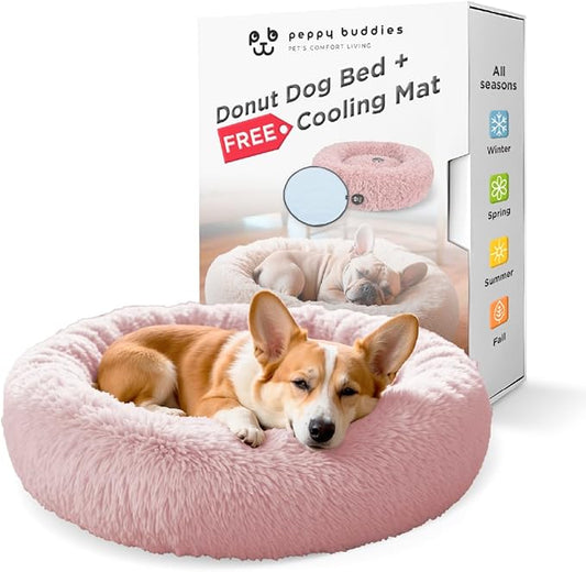 Medium Donut Dog Bed, Calming Dog Bed Washable Ideal for Small to Large Dogs and Cats & Round Dog Bed,Anti-Anxiety Multiple Sizes (Pink, Combo Medium (30" L x 30" W x 8" Th))