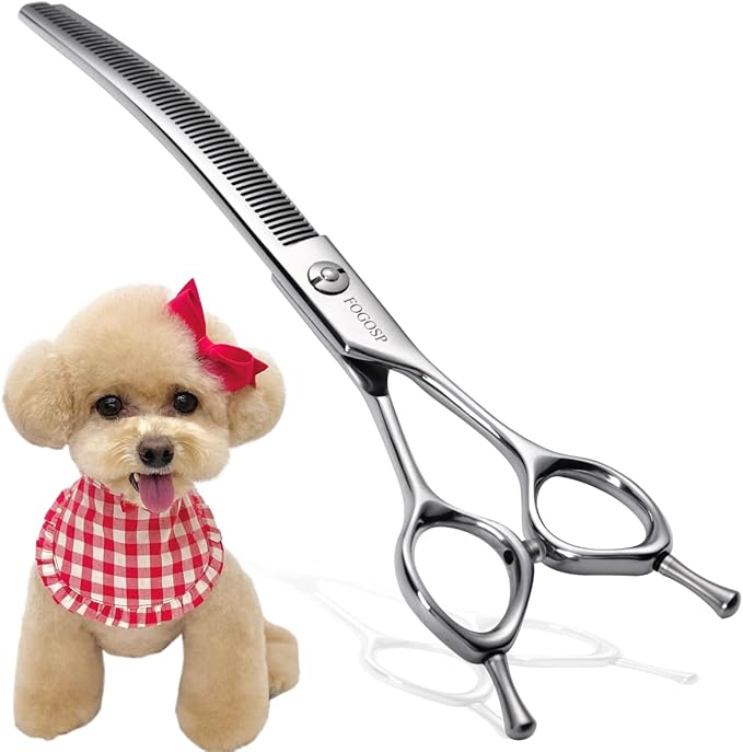 Curved Thinning Shears for Dogs Grooming 7.0'' Multipurpose Professional Pet Curved Blender Scissors for Dog Grooming 35% Thinning Rate (7.0 In, V Type Blender)