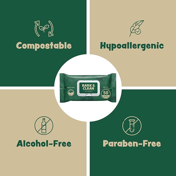 Bamboo Dog Wipes for Cleaning & Deodorizing - 8.5" x 9" 110 Compostable Hypoallergenic Pet Wipes for Dogs - Paws, Butt & Body - Puppy Face, Ear & Eye Cloths - Pet Supplies