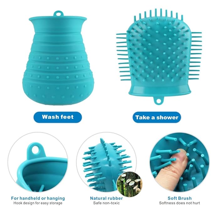 Idepet Dog Paw Cleaner Cup with Towel Pet Foot Washer Protable Dog Cleaning Brush for Puppy Cats Massage Grooming Dirty Claws(Blue)