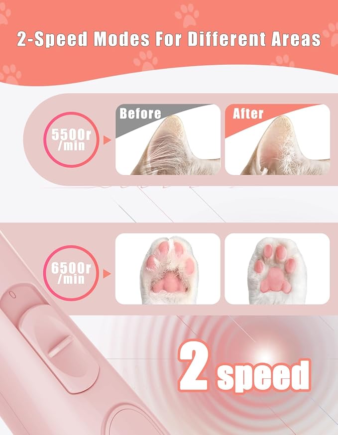 KIKETECH Cordless Dog Paw Trimmer - Low Noise LED Dog Clippers with Ceramic Blade, 2 Speed Rechargeable Small Pet Shaver for Grooming Dogs Cats Hair Around Paws, Eyes, Ears, Face, Rump, CoralPink