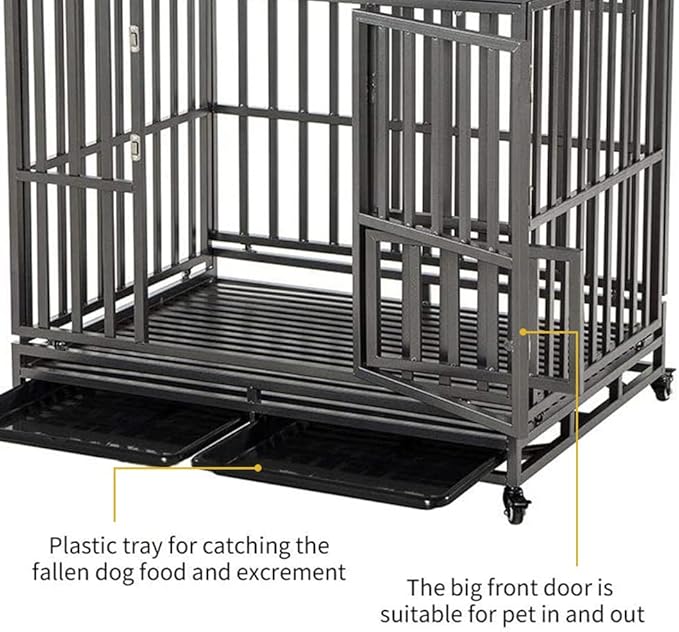 LUCKUP Heavy Duty Dog Cage Metal Kennel and Crate for Medium and Large Dogs, Pet Playpen with Four Wheels,Easy to Install,42 inch,Black
