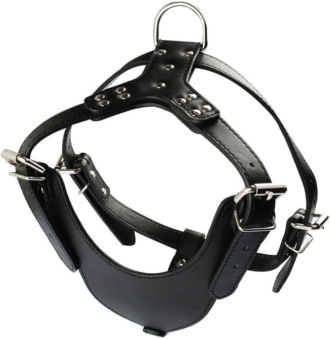 Leather Dog Harness Chest for 26"~34" Large Dogs Pitbull Mastiff Boxer Bully Black/Pink/Red/Gold Brown/Leopard/Brown (Black)