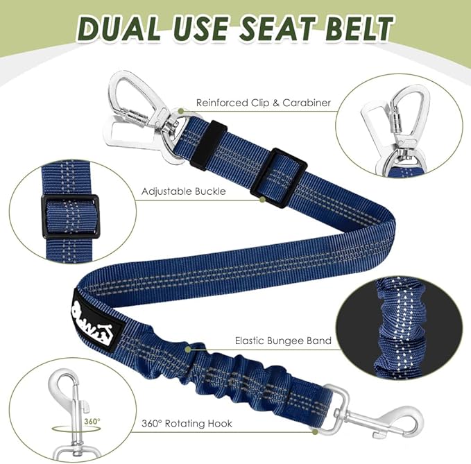 Lukovee Dog Safety Vest Harness with Seatbelt, Dog Car Harness Seat Belt Adjustable Pet Harnesses Double Breathable Mesh Fabric with Car Vehicle Connector Strap for Dog (XX-Small, Blue - Double Clip)