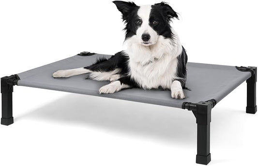 Cooling Elevated Dog Bed, Raised Dog Bed with Washable Breathable Mesh and Metal Frame, Portable Dog Cot Bed with No-Slip Feet for Outdoor and Indoor Use