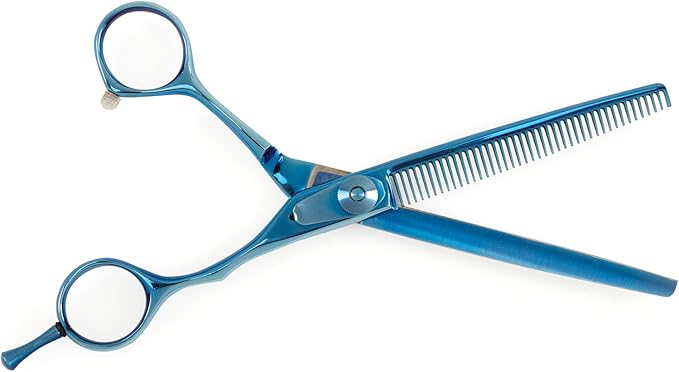 Master Grooming Tools 5200 Blue Titanium Shears — High-Performance Shears for Grooming Dogs - 42-Tooth Thinning Shears, 6½"