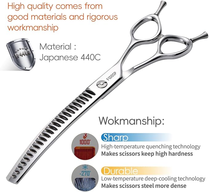 Curved Chunkers Shears Dog Grooming Scissors 7.0 in Professional Downward Thinning Shears for Dogs Cat Pet Japan 440C Stainless Steel Sharp and Durable(7.0 In, Chunker)