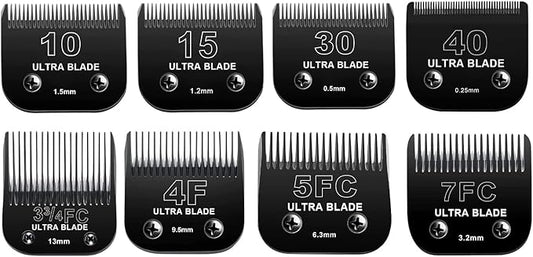 Detachable Pet Dog Grooming Blades of Stainless Steel,Compatible with Andi-s,Oster-A5,Wahl KM-10 Series, 10+15+30+40+7FC+5FC+4F+3-3/4FC(8 counts)