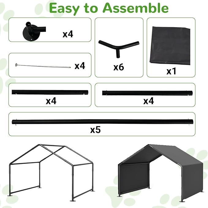 Dog Shade Shelter Outdoor, 4'x4'x3' Extra Large Dog Tent Outdoor, Dog Shade for Outside with Waterproof Roof, Grey Sun Rain Cover for Pet Cat Goat Pig Small Animals and Livestock