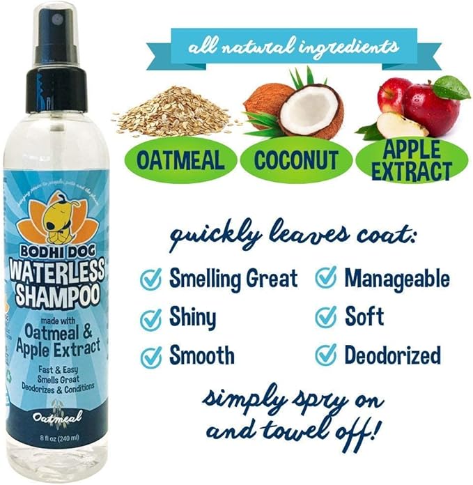 Bodhi Dog Waterless Shampoo - Natural Dry Shampoo for Dogs & Cats - Neutralizes Pet Odor - No Rinse Required - Made of Natural Extracts - Safe for Sensitive Skin - Oatmeal & Apple (8 Fl Oz)