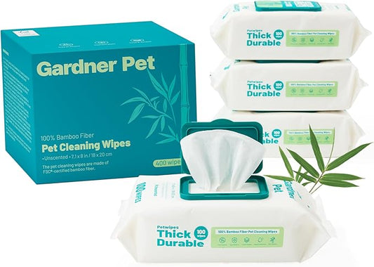 Gardner Pet Bamboo Dog Wipes for Paws and Butt, Dog Cleaning Wipes Deodorizing & Soothing Anal Gland Pets Wipes with Coconut Oil, Extra Thick Cat Wipes Cleaning Fur and Butt, Puppy Wipes, 400 Count