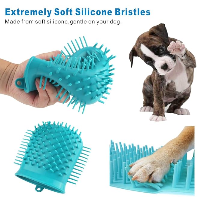 Idepet Dog Paw Cleaner Cup with Towel Pet Foot Washer Protable Dog Cleaning Brush for Puppy Cats Massage Grooming Dirty Claws(Blue)