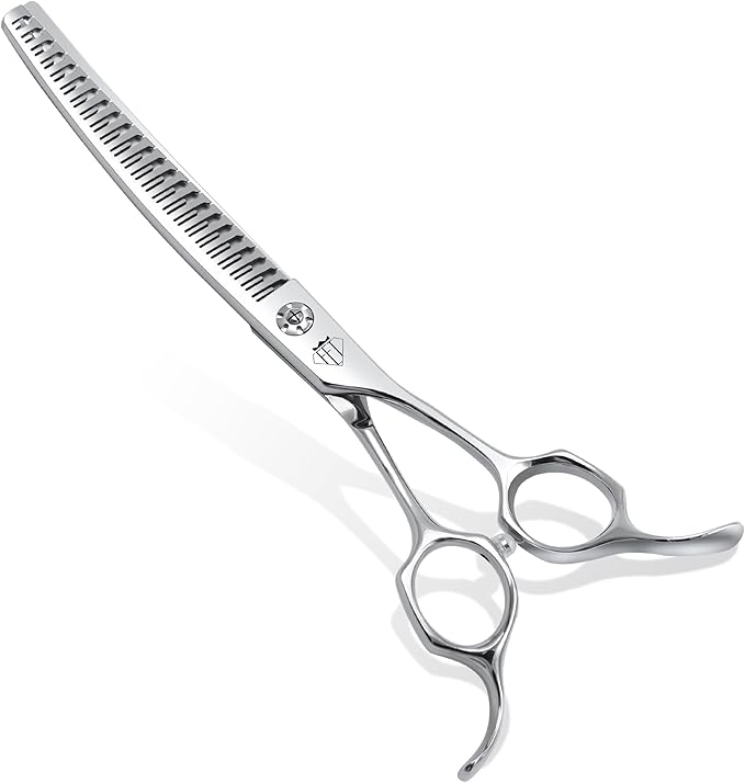 Professional Curved Thinning Scissors for Dog Grooming, 30-Degree Curvature, Japanese 440C for Trimming Dogs Cats and Other Pets face and paws (Curved Natural)