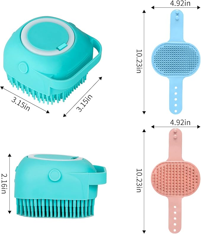 Comotech 3PCS Dog Bath Brush | Dog Shampoo Brush | Dog Scrubber for Bath | Dog Bath Brush Scrubber | Dog Shower/Washing Brush with Adjustable Ring Handle for Short & Long Hair (Blue Pink Blue)