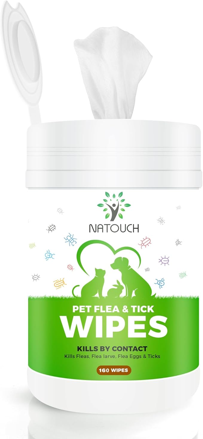 Flea and Tick Wipes for Dogs & Cats, Dog Flea and TIick Treatment Prevention Wipes, All Natural Grooming Wipes for Cleaning, Help with Ticks, Fleas, Eggs & Larvea, 160 Count