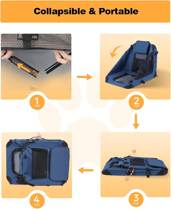 Extra Large Dog Crate with 2 Foldable Bowl, 36 Inch Collapsible Travel Dog Crate Kennel with Soft Blanket for Medium Dogs,Indoor & Outdoor (36" L x 25" W x 25" H, Navy)
