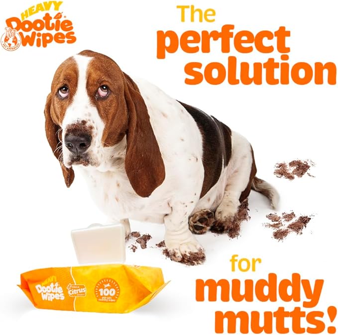 HEAVY Dootie Wipes - Convenient Durable Dog Wipes for Paws, Butt with Very Mild Pleasant Citrus Scent, 100 Count - Puppy Essentials Pet wipes, Dog Wipes Cleaning and Deodorizing. Made with Bamboo.