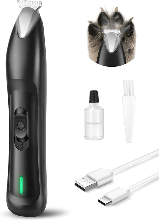 Dog Paw Trimmer with LED Light, Rechargeable Cordless Dog Clippers with Wider Blade for Grooming Pet's Paw Pad, Low Noise 2 Speed Electric Cat Hair Shaver for Small Areas