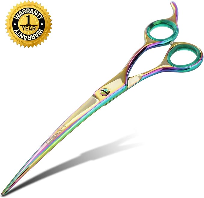 Sharf Rainbow 8.5 Inch Curved Dog Grooming Scissors - Trusted Brand - Premium Steel Professional Dog Grooming Scissors - Ergonomic Design