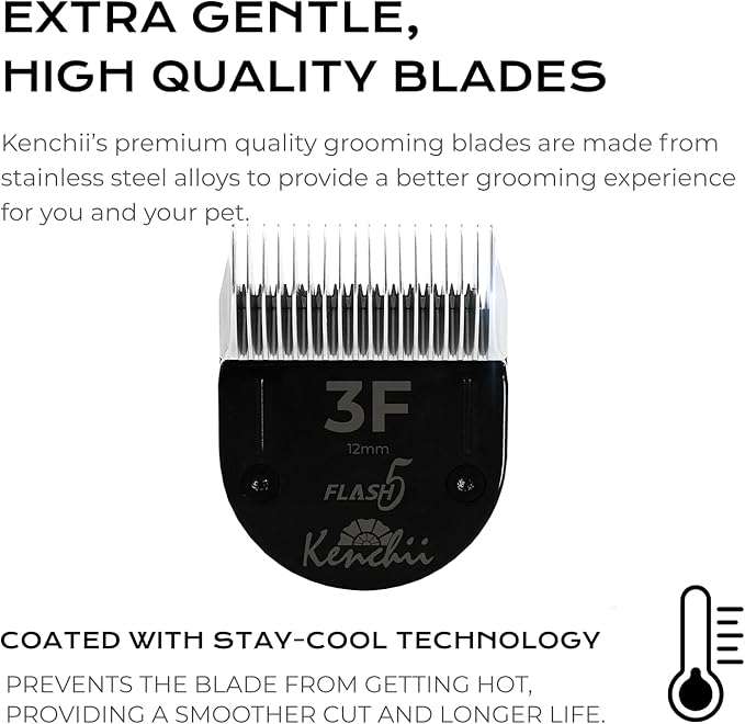 Kenchii Professional Dog Clipper Blade Flash 5 Pet Hair Clipper - Detachable Stainless Steel Blades for Dog Grooming - Hair Clippers & Accessories Pet Shaving Blades. (KEFB5-3F)