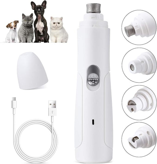 UniQu Dog Nail Grinder, 2-Speed Electric Rechargeable Pet Nail Trimmer with Low Noise Grooming Smoothing and Trimming, Perfect for Small Medium Dogs & Cats