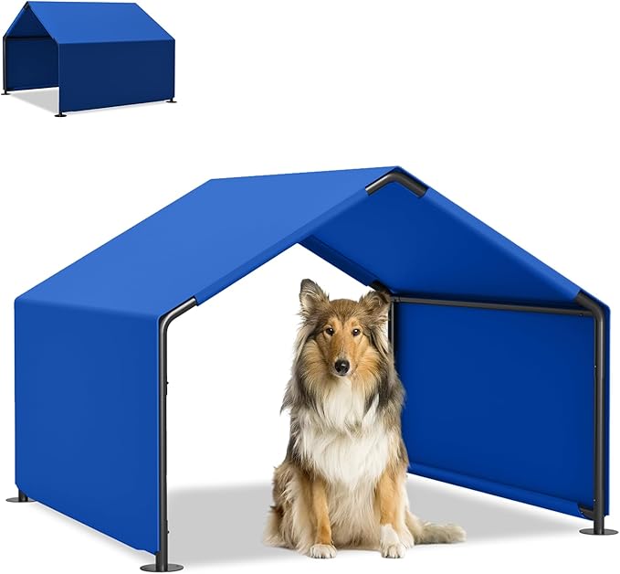 Dog Shade Shelter Outdoor, 4'x4'x3' Extra Large Dog Tent Outdoor, Dog House Outside with Waterproof Roof, Blue Sun Rain Cover for Pet Cat Goat Pig Small Animals and Livestock