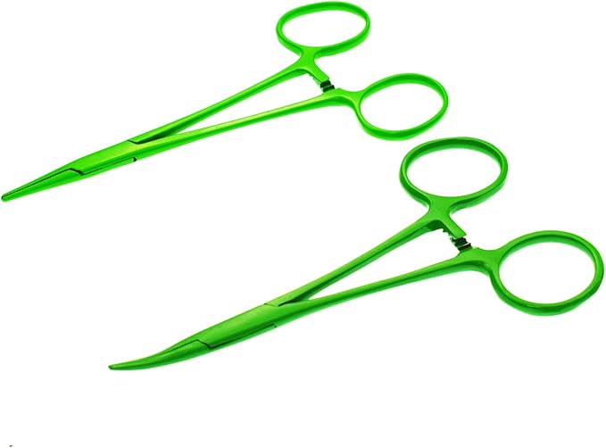 Pet Colourful Stainless Steel Hemostat Hemostatic Forcep,Pet Ear Hair Pull Forcep,Bend Head and Straight Head kit (Green)