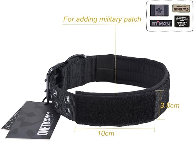 OneTigris Military Adjustable Dog Collar with Metal D Ring & Buckle 2 Sizes (Black, M)