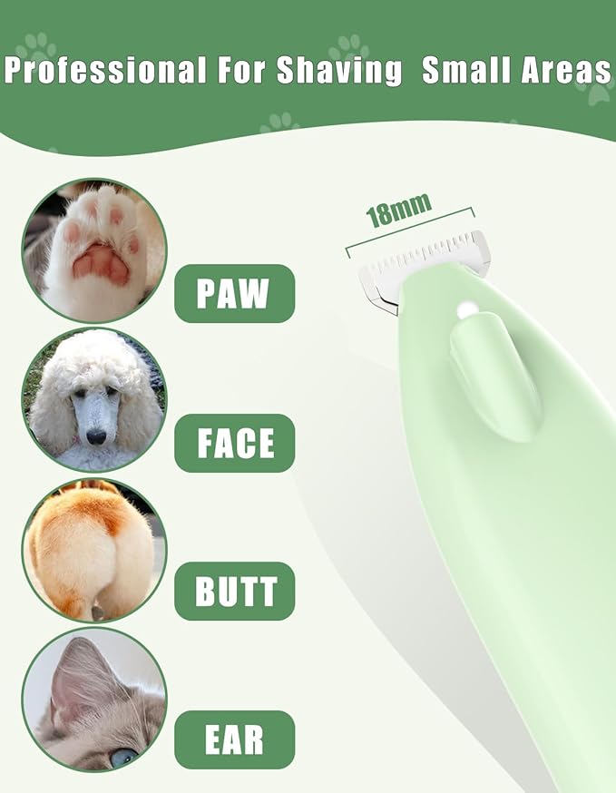KIKETECH Cordless Dog Paw Trimmer - Low Noise LED Dog Clippers with Ceramic Blade, 2 Speed Rechargeable Small Pet Shaver for Grooming Dogs Cats Hair Around Paws, Eyes, Ears, Face, Rump, MintGreen
