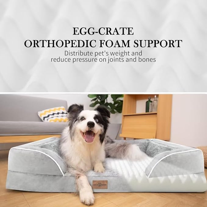 Jumbo Dog Bed for Extra Large Dogs, Waterproof Orthopedic Jumbo Breed Dog Bed, PV Washable Dog Sofa Bed with Removable Cover & Non-Slip Bottom(Jumbo,Grey White)