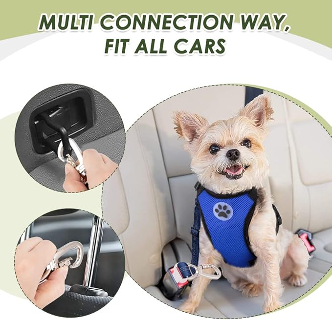 Lukovee Dog Safety Vest Harness with Seatbelt, Dog Car Harness Seat Belt Adjustable Pet Harnesses Double Breathable Mesh Fabric with Car Vehicle Connector Strap for Dog (XX-Small, Blue - Double Clip)