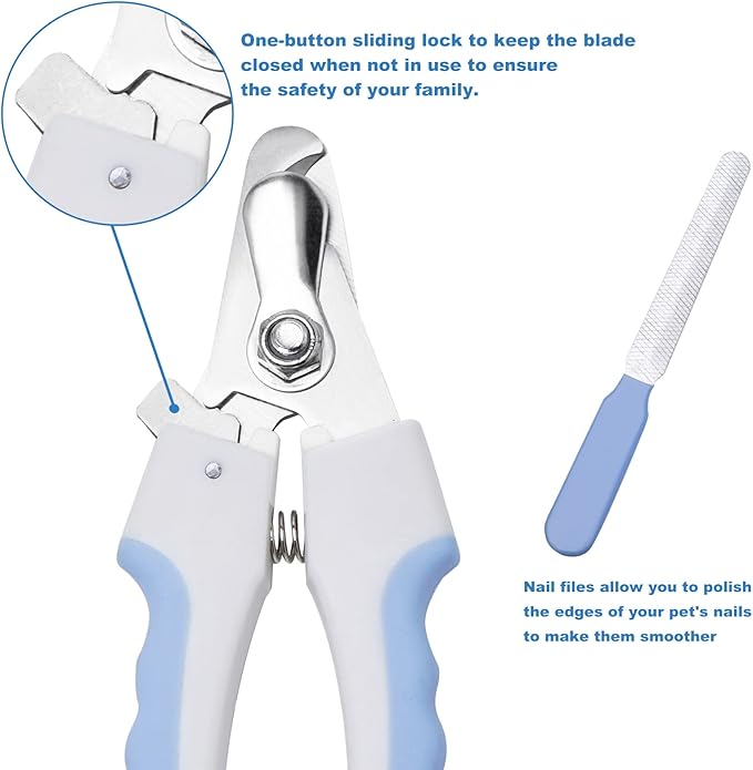 Dog & Cat Pets Nail Clippers and Trimmers - with Safety Nail Guard to Avoid Over Cutting, Nail File Great for Cats, Dogs, Bunnies - Cat & Dog Grooming Supplies