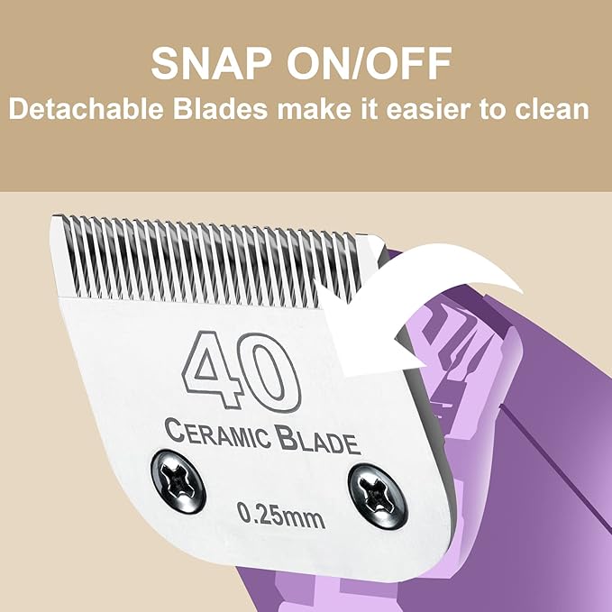10 Pcs Detachable Pet Dog Grooming Clipper Ceramic Blade Sets,Compatible with Andis Size 40 1/100"(0.25mm),Compatible with andis/Oster A5,Wahl KM10 Series Clippers