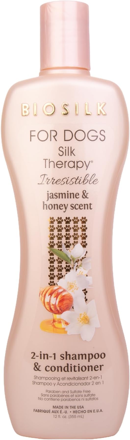 BioSilk for Dogs Silk Therapy Irresistible 2-in-1 Shampoo and Conditioner, Scented, Jasmine and Honey Scent, Paraben Free, Made in The USA, 12 Fl Ounces