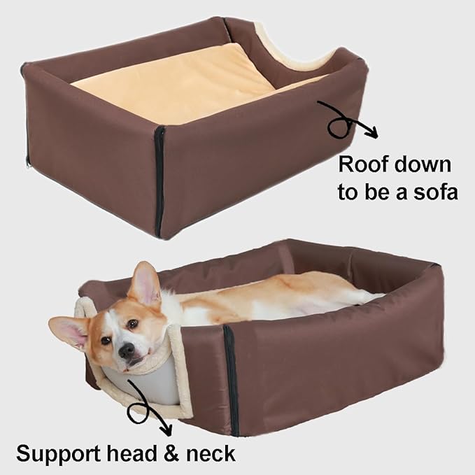 ANPPEX Medium Igloo Dog House Indoor,XL Size Dog Cave for Medium and Large Dogs,2-in-1 Washable Covered Dog Bed,Brown