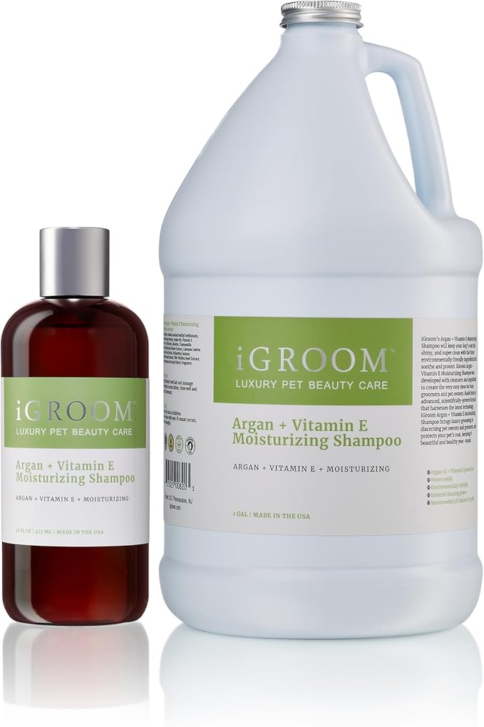 iGroom Argan+Vitamin E Dog Shampoo, Groom Like a Professional, Enhanced Cleaning Power, Reccommended pH Balance, Made in USA, 16 oz