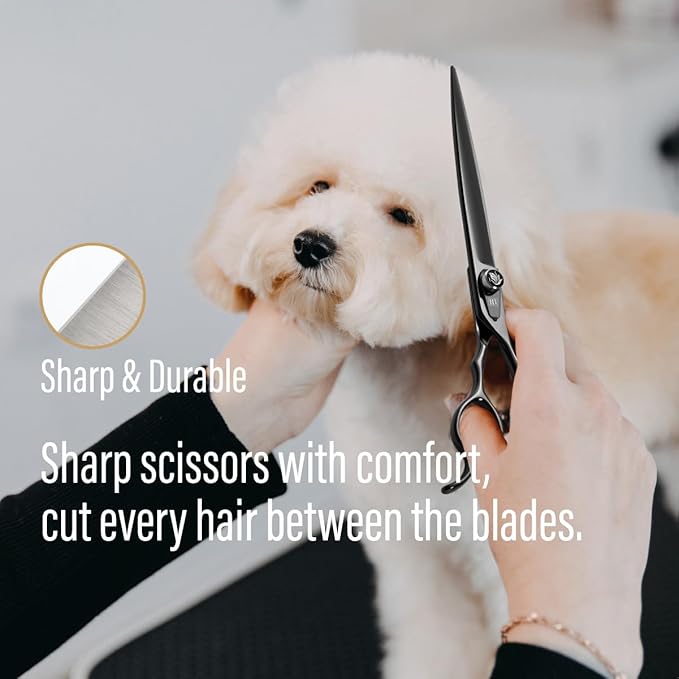 Dog Grooming Scissors: 7.5 inch Bright Black Pet Chunker Shears Made Of Japanese 440C Advanced Stainless Steel Professional Grooming Scissors for Dogs Cats and Other Pets