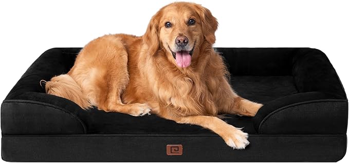 EHEYCIGA Orthopedic Dog Beds for Extra Large Dogs, Waterproof Memory Foam XL Dog Bed with Sides, Non-Slip Bottom and Egg-Crate Foam Big Dog Couch Bed with Washable Removable Cover, Black