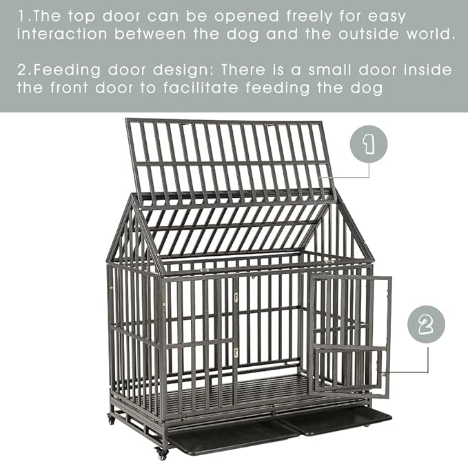 LUCKUP Heavy Duty Dog Cage Metal Kennel and Crate for Medium and Large Dogs, Pet Playpen with Four Wheels, Easy to Install, 48 inch, Black