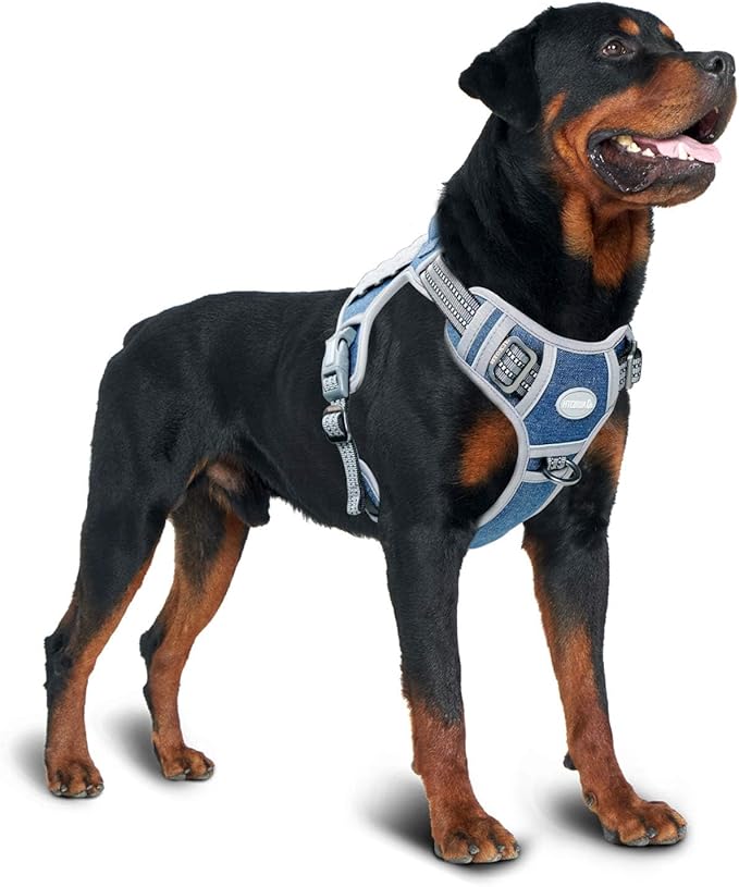 Auroth Tactical Dog Harness for Small Medium Large Dogs No Pull Adjustable Pet Harness Reflective K9 Working Training Easy Control Pet Vest Military Service Dog Harnesses (S, Denim Blue)