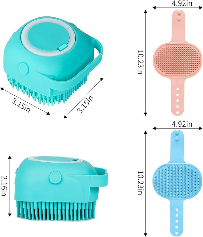 Comotech 3PCS Dog Bath Brush | Dog Shampoo brush | Dog Scrubber for Bath | Dog Bath Brush Scrubber | Dog Shower/Washing Brush with Adjustable Ring Handle for Short & Long Hair (Blue Red Blue)