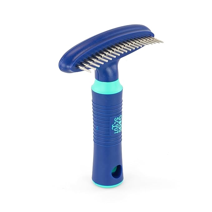 Good Scout Pet Hair Rake with Single Row Rotating Pins, Best Deshedding Tool for Dogs & Cats, Gentle, Safe & Effective Grooming Tool for Short or Long Haired Animals
