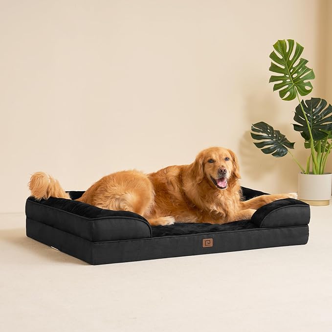 EHEYCIGA Orthopedic Dog Beds for Extra Large Dogs, Waterproof Memory Foam XL Dog Bed with Sides, Non-Slip Bottom and Egg-Crate Foam Big Dog Couch Bed with Washable Removable Cover, Black