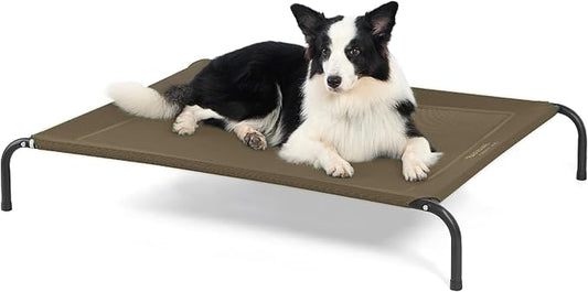 Bedsure Large Elevated Cooling Outdoor Dog Bed - Raised Cots for Large Dogs, Portable Indoor & Outdoor Pet Hammock Bed with Skid-Resistant Feet, Frame with Breathable Mesh, Brown, 49 inches