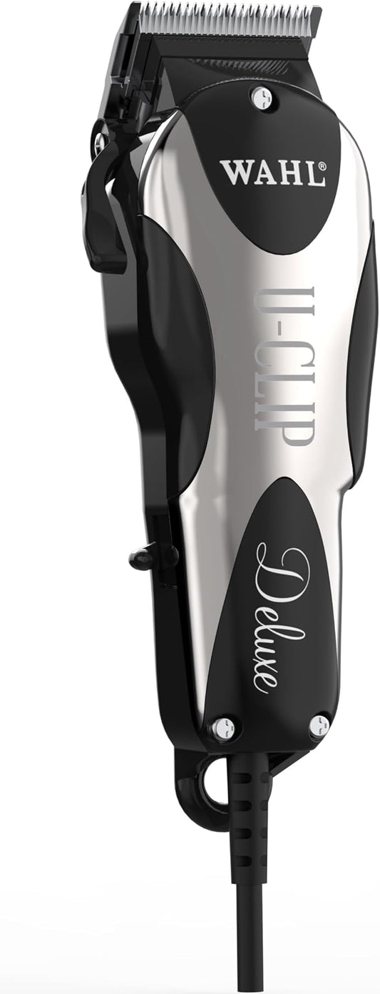 Wahl Pro Animal Deluxe U-Clip - Dog & Cat Trimmer with 3 Cutting Lengths & 7 Attachment Combs - Premium Grooming Tools for Light & Medium Coats - Black & Chrome