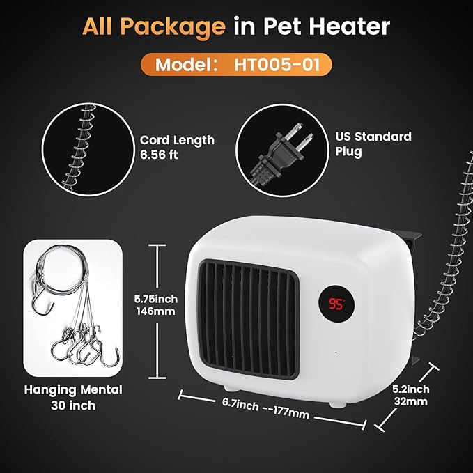 Unique Design 600W/300W Dog House Heater with Thermostat for Outside Winter Insulated House 6 Ft Anti Chew Cord, Safe Heated Outdoor & Won't Burn Pets, Indoor Electric Pet Kennel Heater