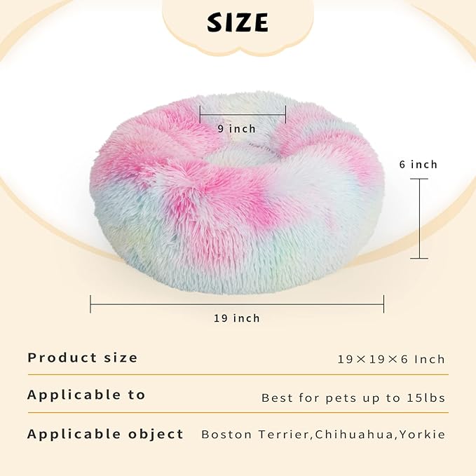 Puppy Bed for Calming Dog 19Inches Peach Anti-Anxiety Donut Dog Bed for Small Dogs Washable Fuzzy Dog Bed Fits up to 15 lbs Pets Beds for Small Dog
