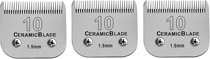 3 Pack Detachable Pet Dog Grooming Clipper Ceramic Blade Sets,Compatible with Andis Size 10 Cut Length 1/16"(1.5mm),Compatible with andis/Oster A5/Wahl KM10 Series Clippers