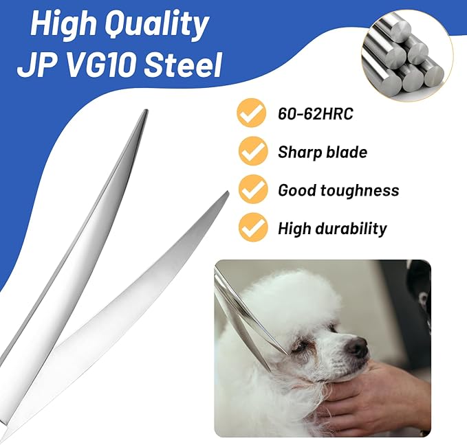 Curved Dog Scissors for Grooming,8in VG10 Steel Dog Grooming Scissors,30 Degree Bend,Sharp Blade with CNC Screw and Round Blunt Tip,Professional Pet Grooming Shears for Medium Large Dogs Cats Groomer